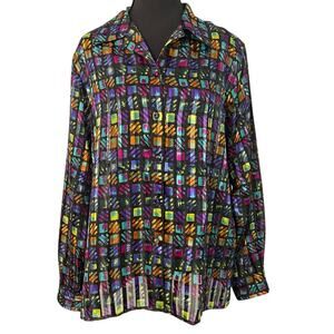 Vintage 90s Abstract Geometric Print Blouse Sze 12 Statement Eclectic Maximalist